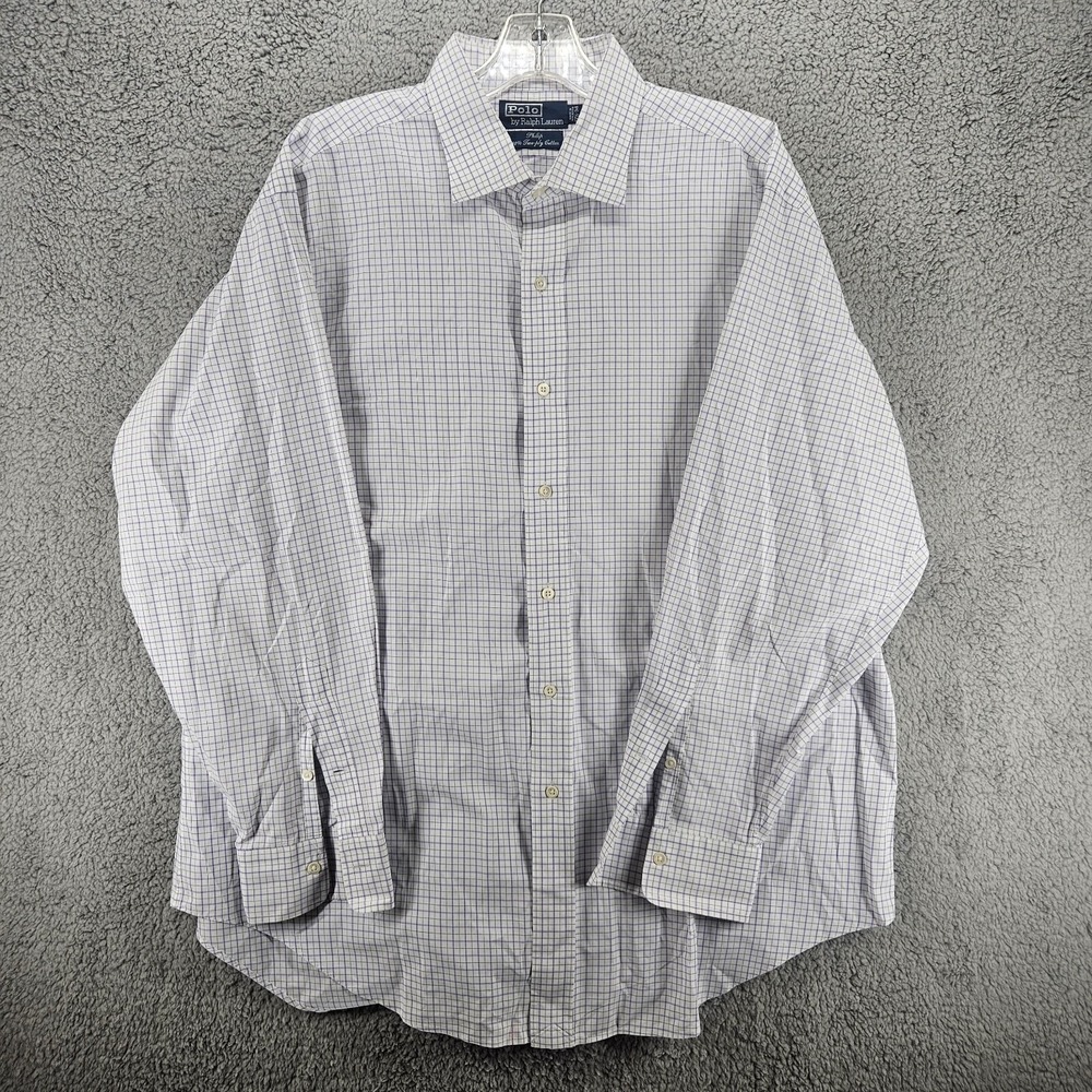 Polo‎ Ralph Lauren Philip Mens 17.5 34 Purple Check Two-Ply Cotton Dress Shirt